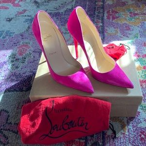 Pink Suede Kate 120 Christian Louboutin heels.